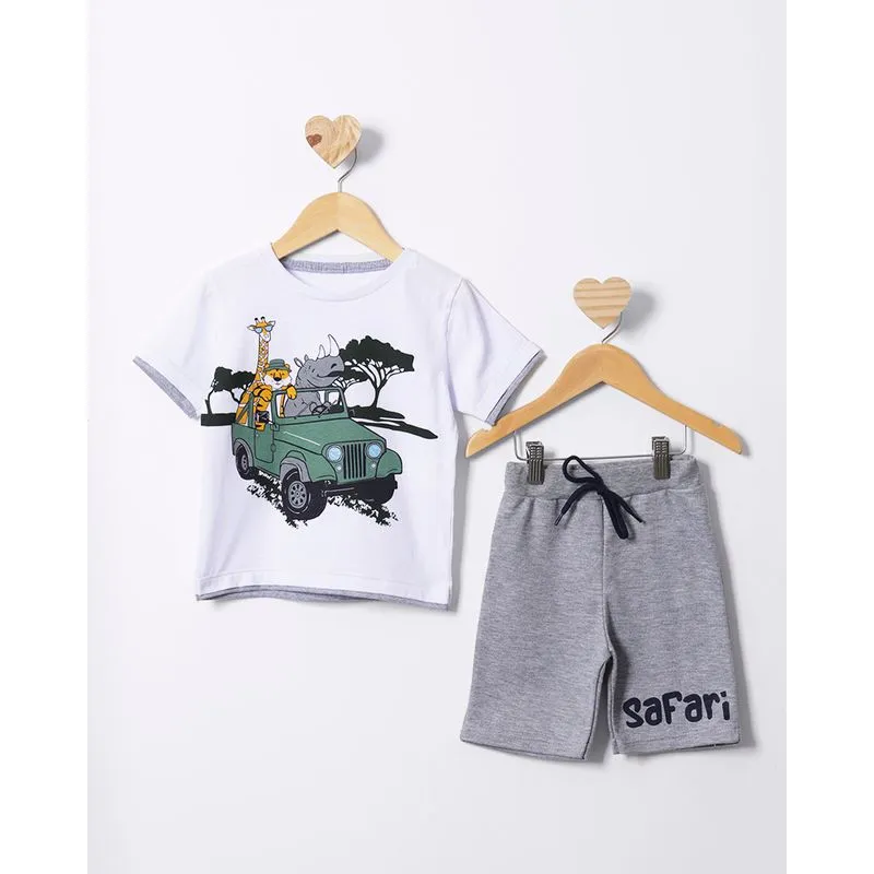 Conjunto Bebê Curto Estampa Safari Branco 3