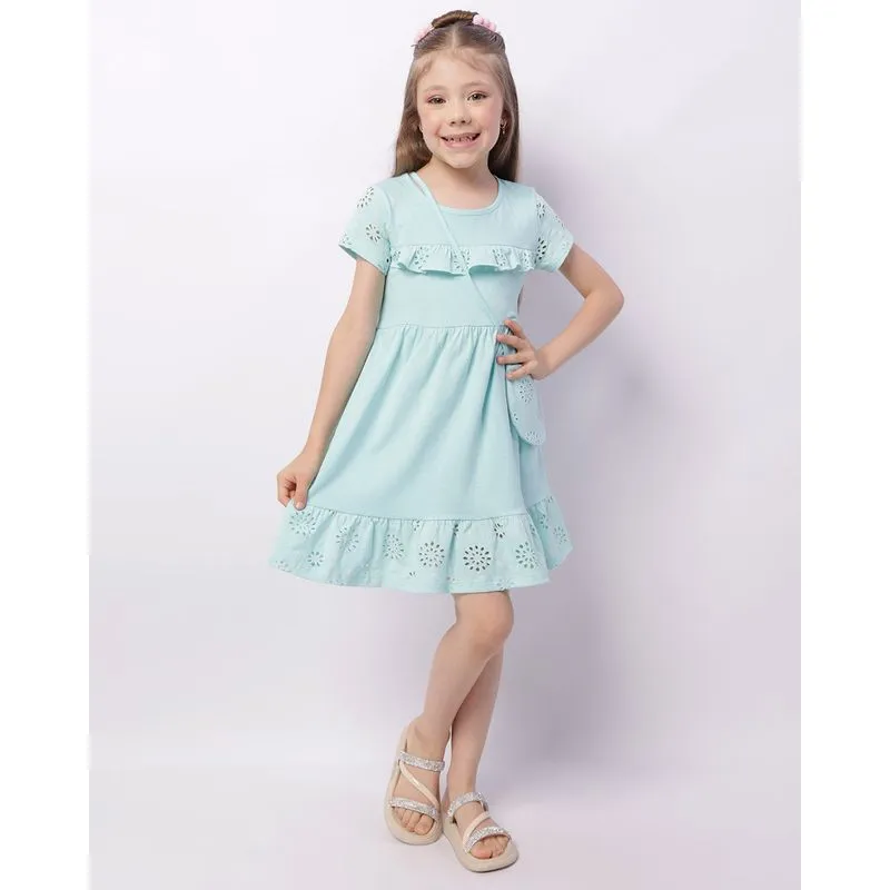 Vestido Infantil Curto Babado Laise + Brinde Bolsinha Azul Claro 4