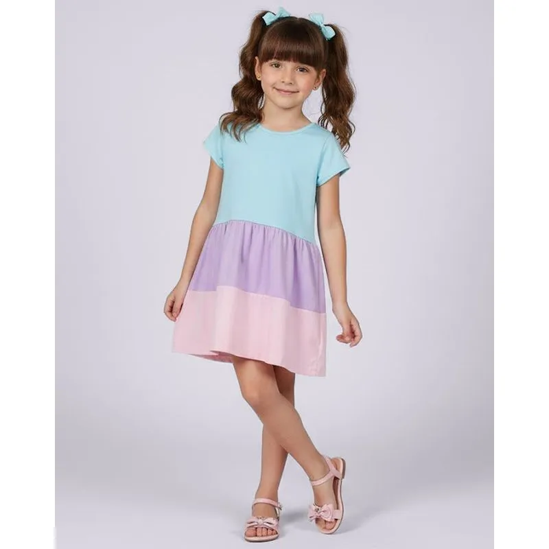 Vestido Infantil Manga Curta Algodão 3 Marias Azul 16