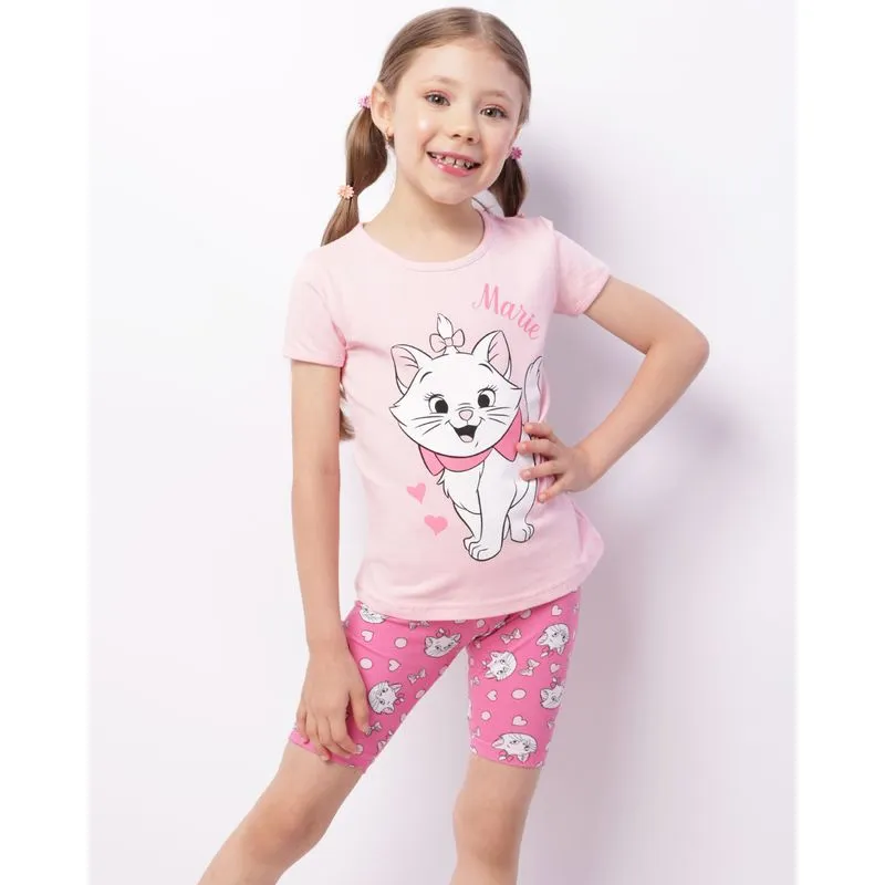 Conjunto Infantil Curto Manga Curta Disney Marie Rosa 4