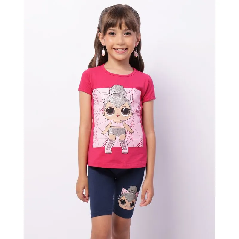 Conjunto Infantil Curto Manga Curta Lol Suprise Glitter Rosa 8