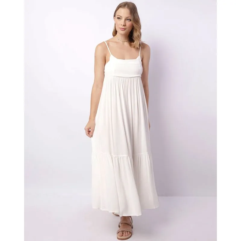 Vestido Feminino Longo Viscose Alcinha Com Botões Off White GG