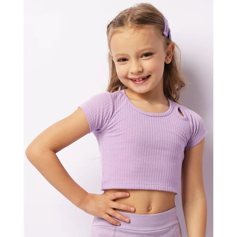 Blusa Infantil Cropped Canelada Recorte Vazado Lilás 4