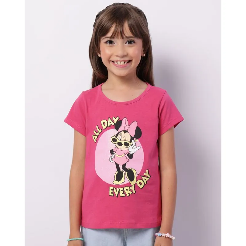 Camiseta Infantil Disney Minnie Manga Curta Rosa 8