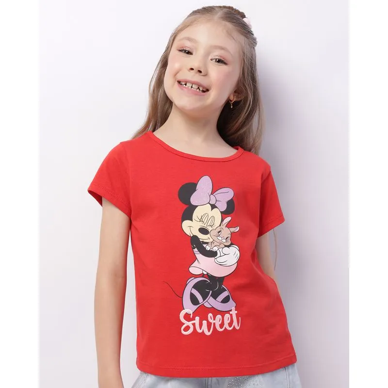 Camiseta Infantil Manga Curta Disney Minnie Vermelha 4
