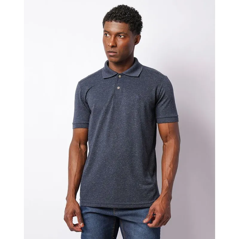 Camisa Polo Masculina Manga Curta Piquet Linho Azul Marinho M