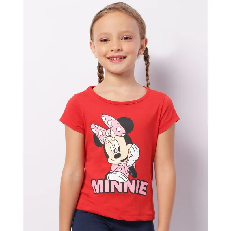 Camiseta Infantil Disney Minnie Manga Curta Vermelha 10