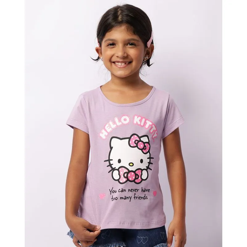 Camiseta Infantil Hello Kitty Manga Curta Lilás 8