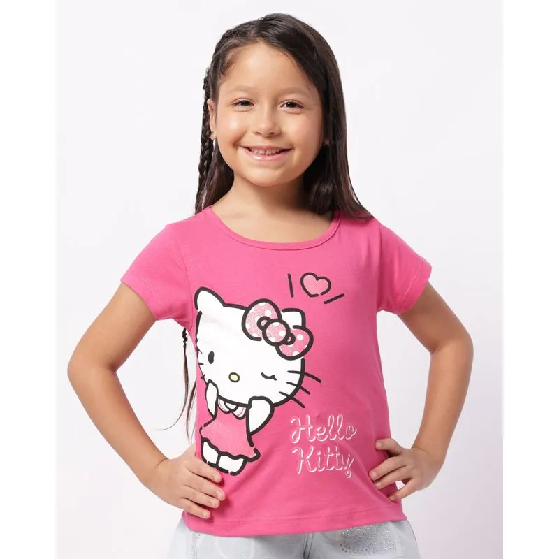 Camiseta Infantil Algodão Hello Kitty Manga Curta Rosa 10