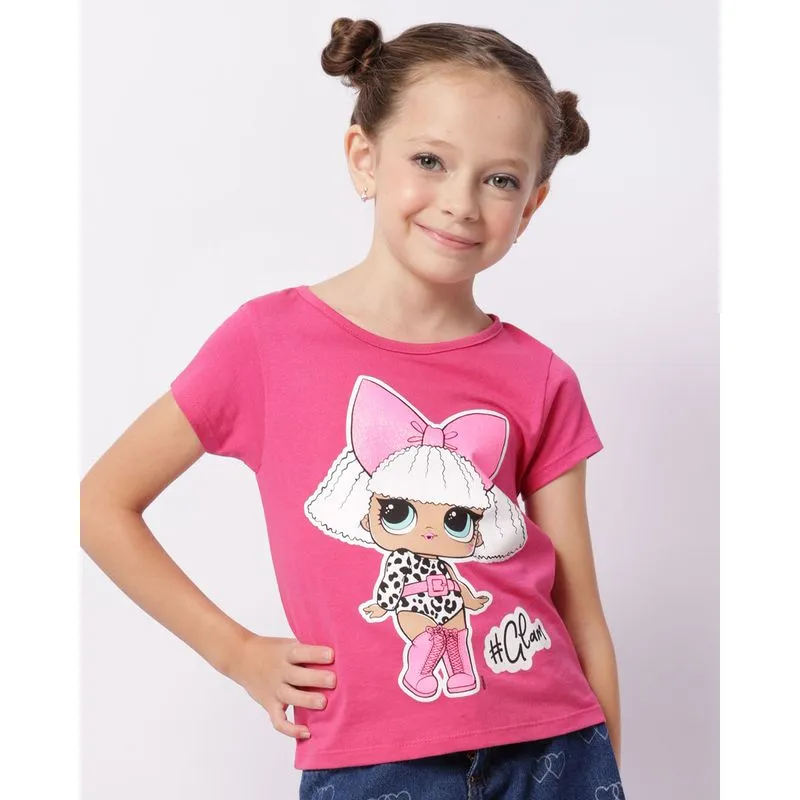 Camiseta Infantil Lol Surprise Com Glitter Manga Curta Rosa 6