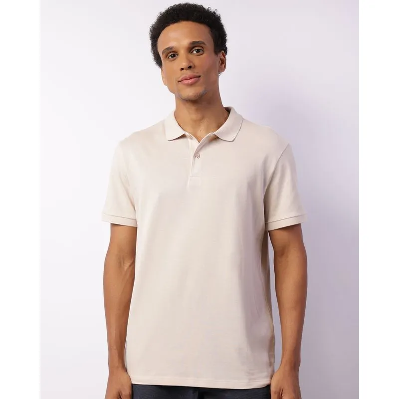 Camisa Polo Masculina Algodão Premium Manga Curta Bege G