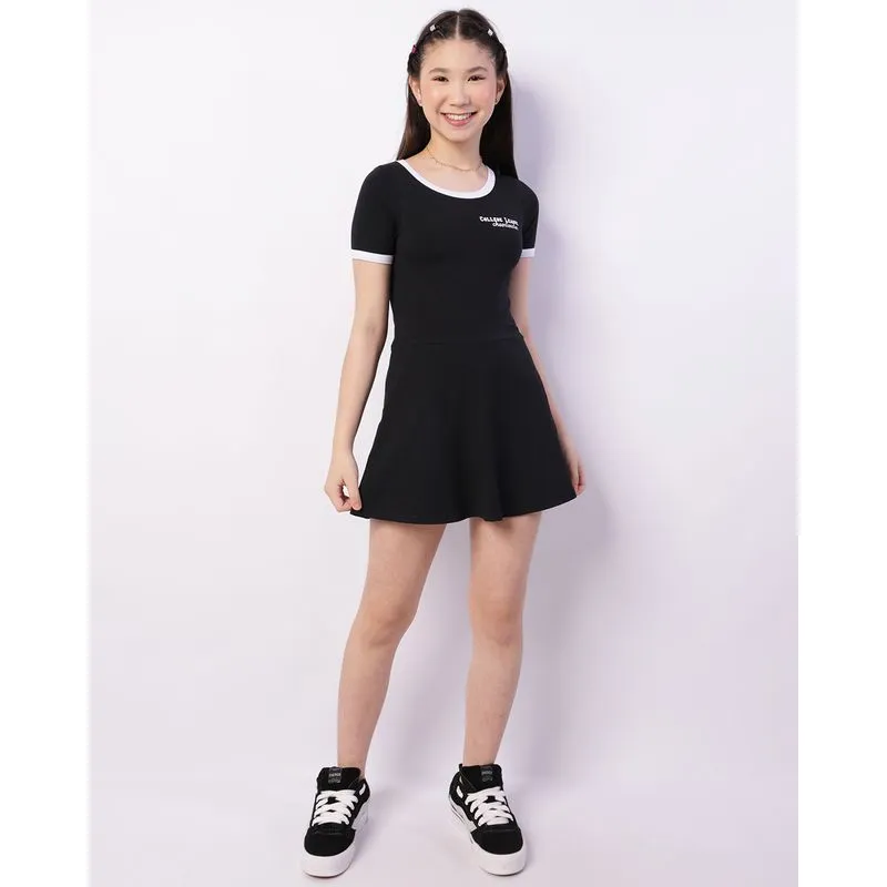 Vestido Juvenil Curto Manga Curta College Preto 12