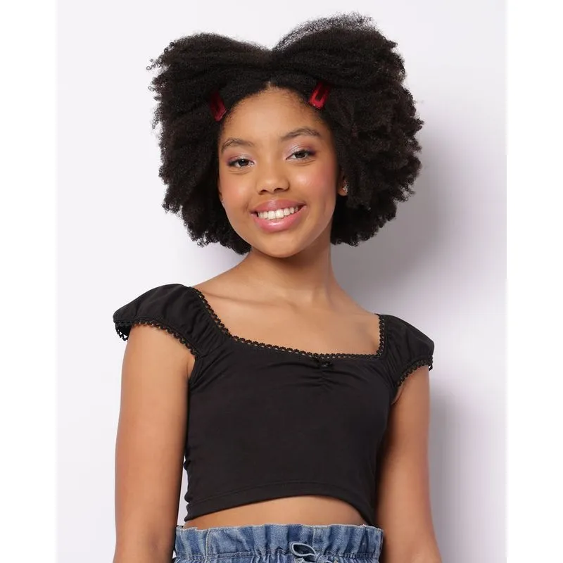 Blusa Juvenil Cropped Manga Curta Renda Preta 14