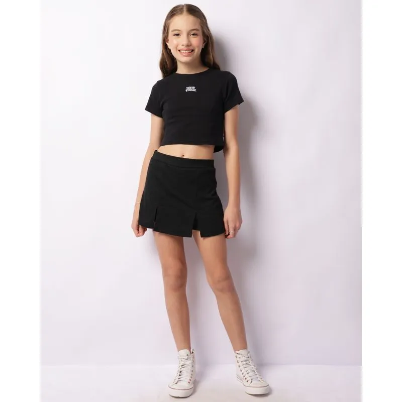 Short Saia Juvenil Curto Canelado Preto 14