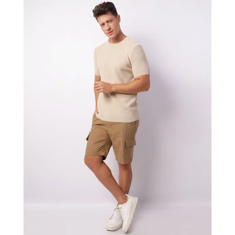 Bermuda Masculina Reta Com Bolsos Cargo Bege G