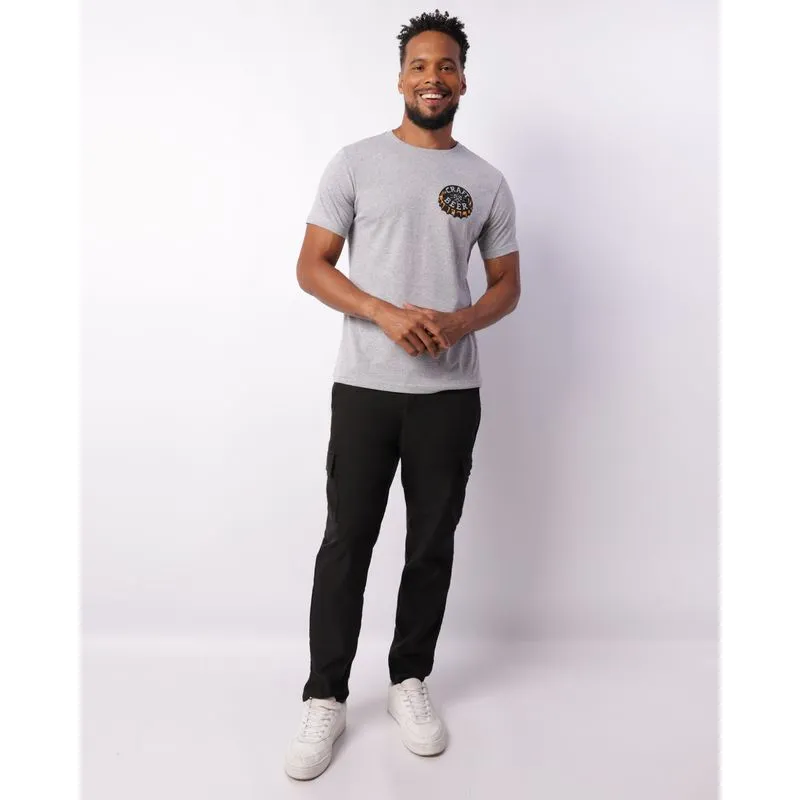 Calça Masculina Reta Comfort Com Bolso Cargo Preta P