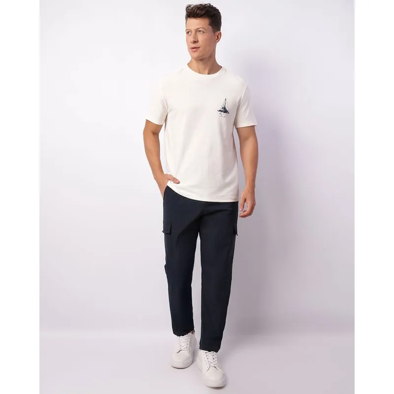 Calça Masculina Slim Com Bolsos Cargo Elástico Marinho P