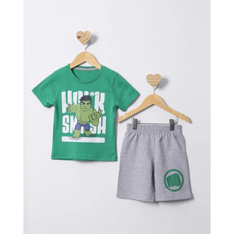 Conjunto Bebê Curto Estampa Marvel Hulk Verde 3