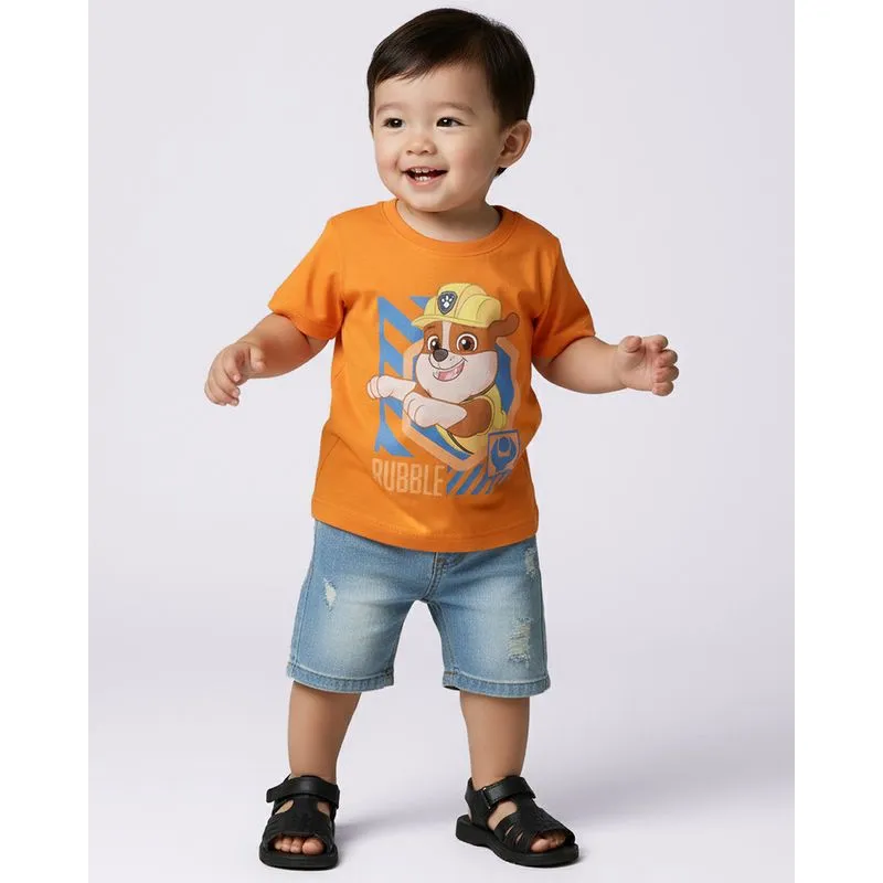Camiseta Bebê Algodão Patrulha Canina Rubble Mostarda 1