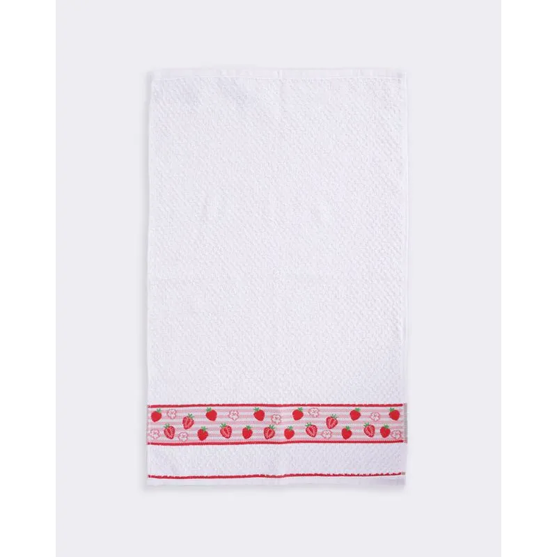 Pano de Copa Olinda Algodão 45cm x 70cm com Bordado Sortido Branco UN