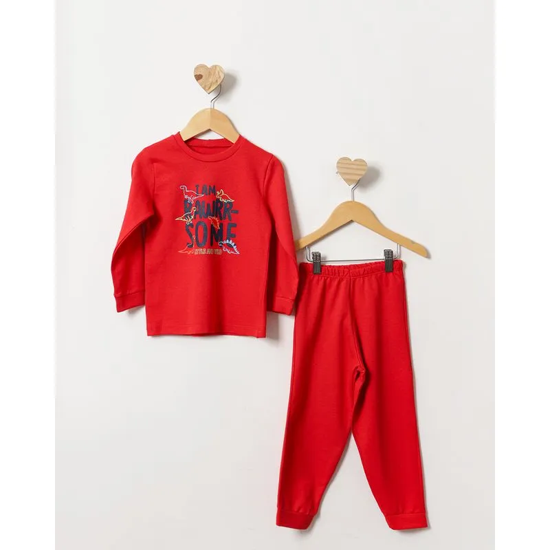 Pijama Bebê Moletinho Estampa Dinossauro Manga Longa Vermelho 1