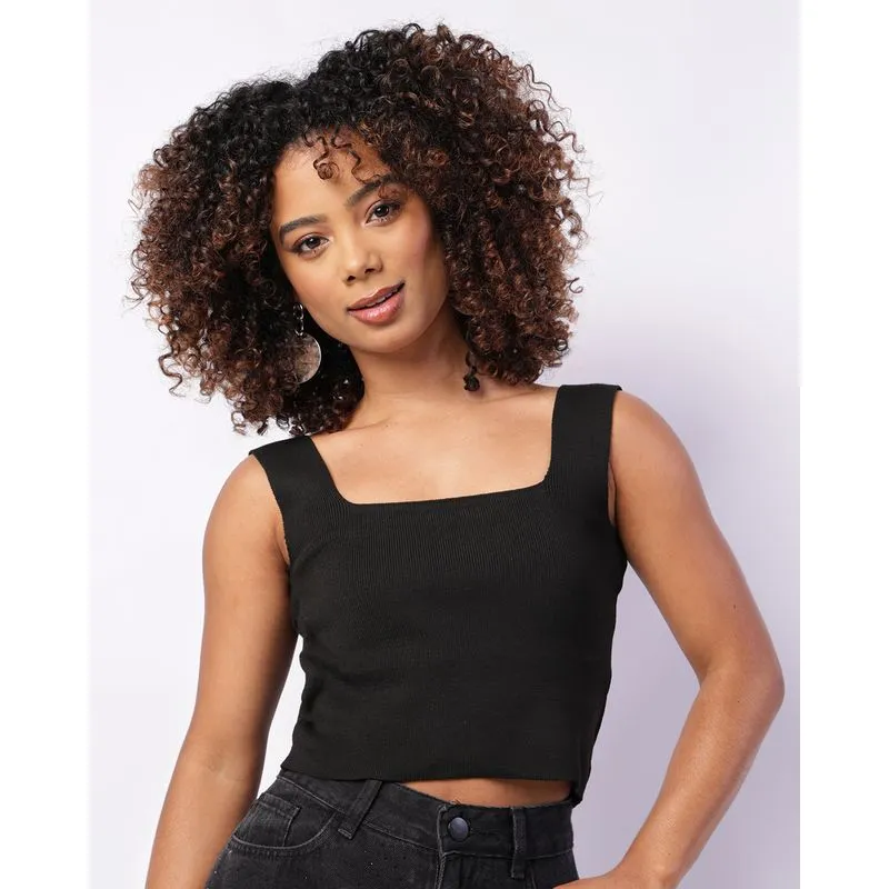 Regata Feminina Cropped Tricô Preta P