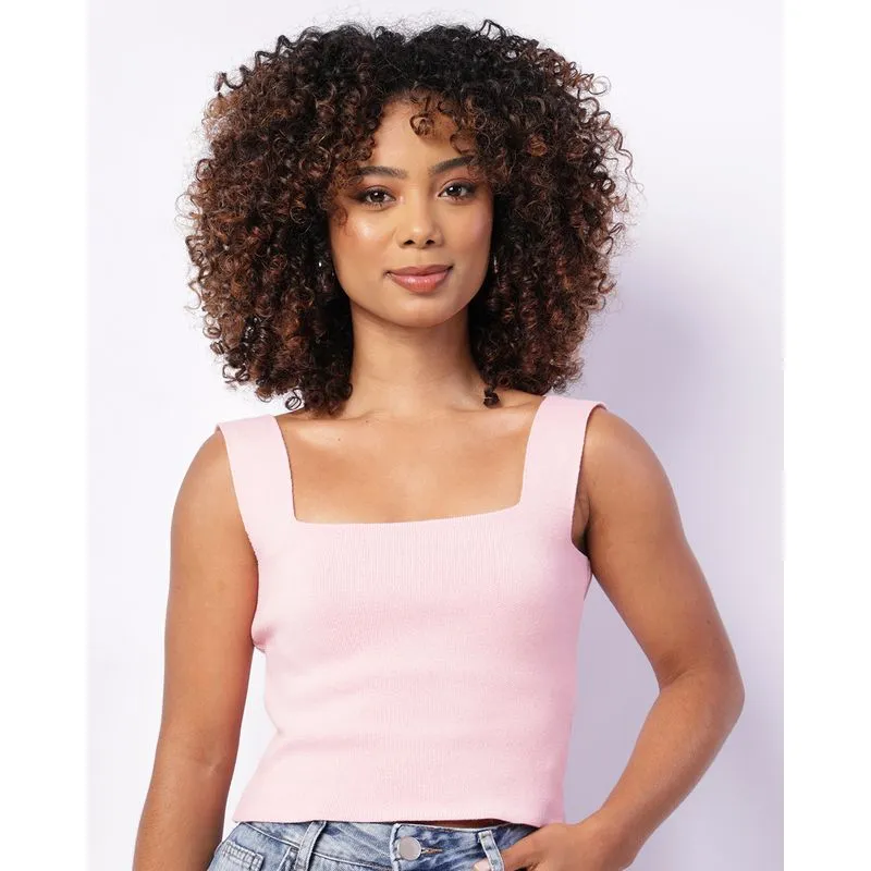 Regata Feminina Cropped Tricô Rosa M