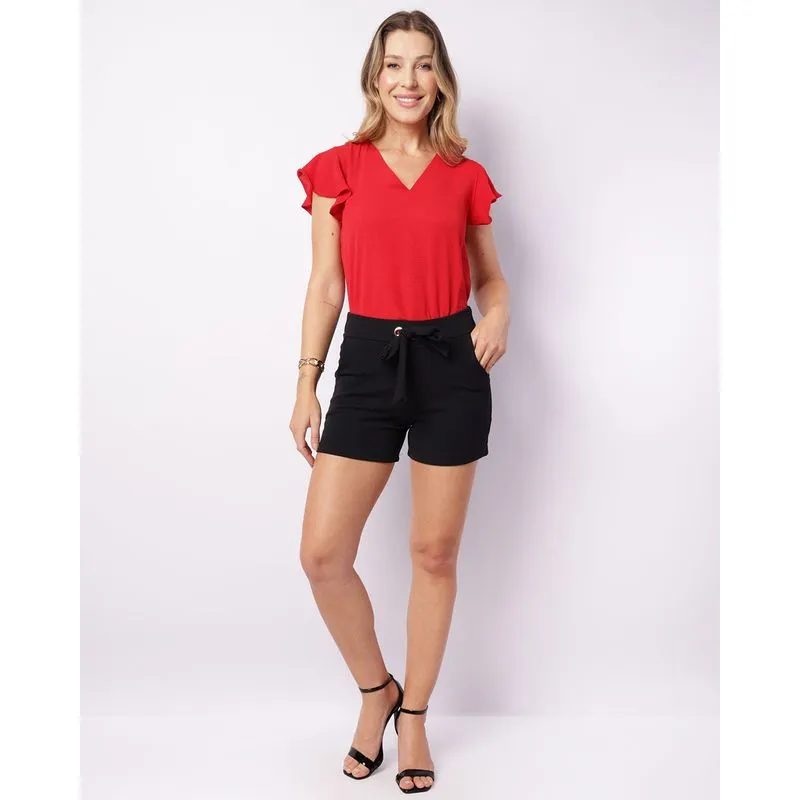 Short Feminino Texturizado Com Faixa De Amarração Preto G