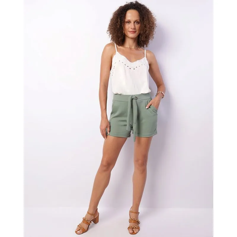 Short Feminino Crepe Cordão De Amarração Verde GG