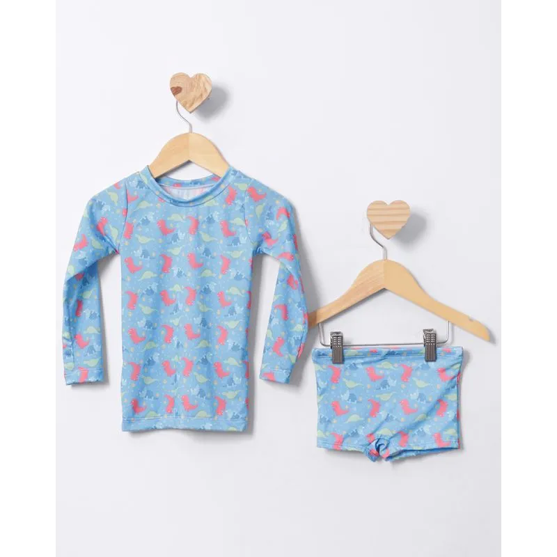 Conjunto Bebê + Sunga Estampa Dinossauro Proteção UV50+ Azul 2
