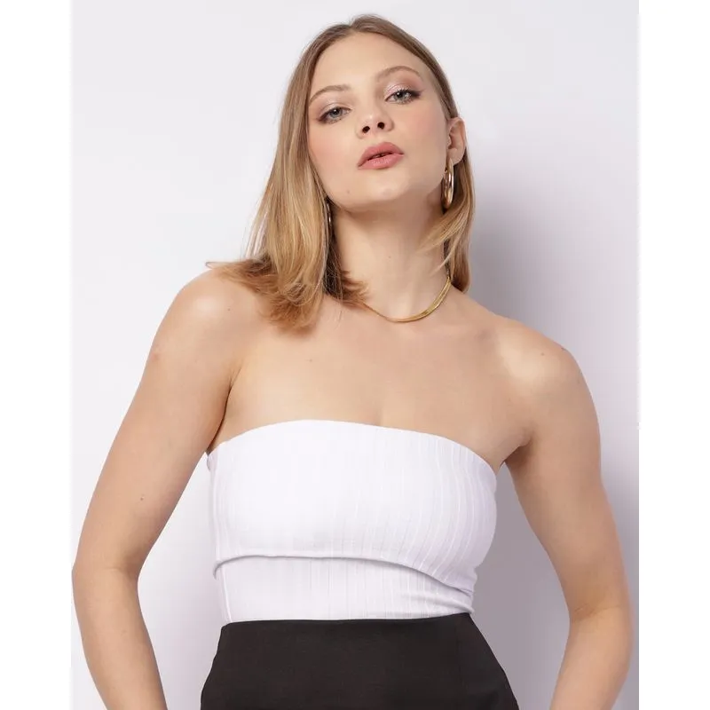Blusa Feminina Cropped Tomara Que Caia Canelada Branca GG