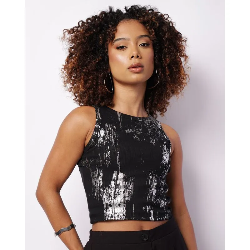 Regata Feminina Cropped Estampa Foil Preta P