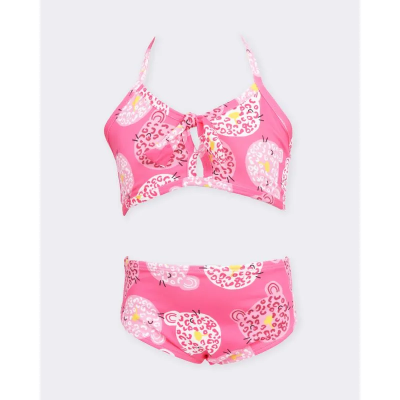Conjunto Biquíni Bebê Amarração Estampa Tigre Rosa 3