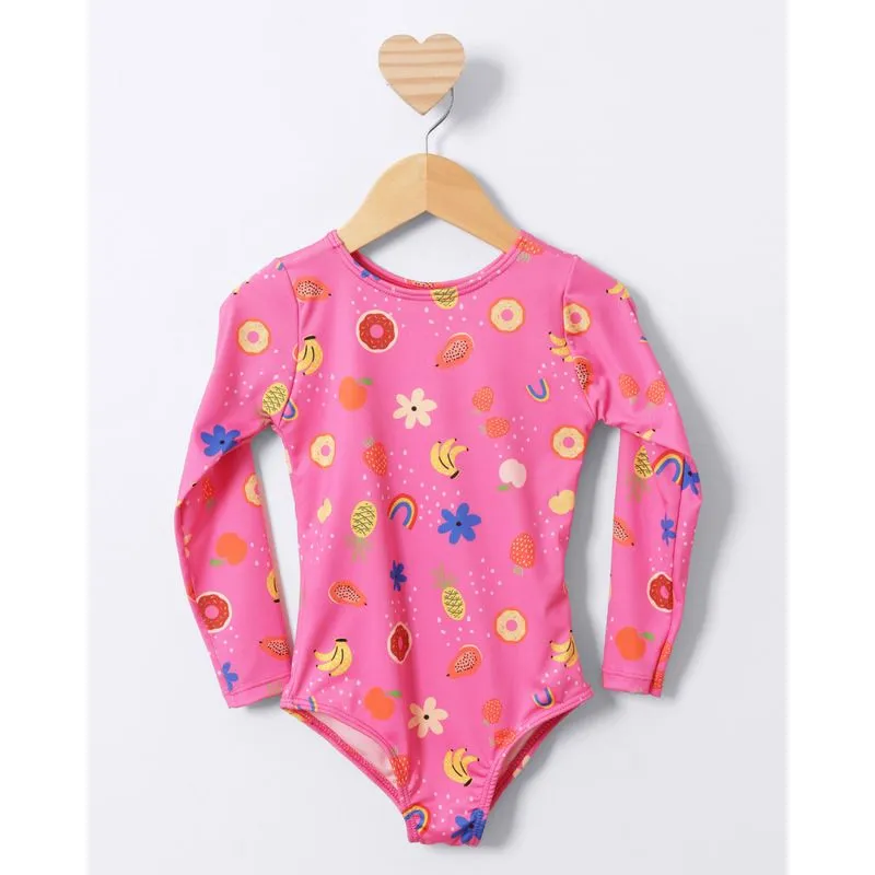 Maiô Infantil Manga Estampado Manga Longa Rosa 6