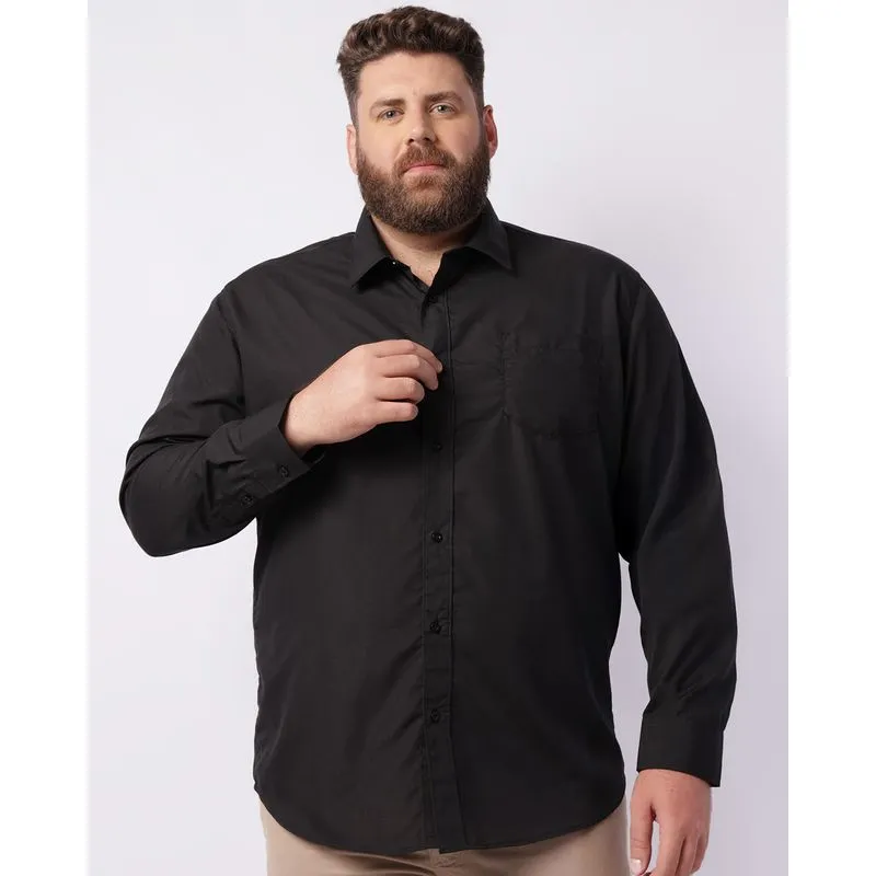Camisa Plus Size Masculina Social Manga Longa Preta 6