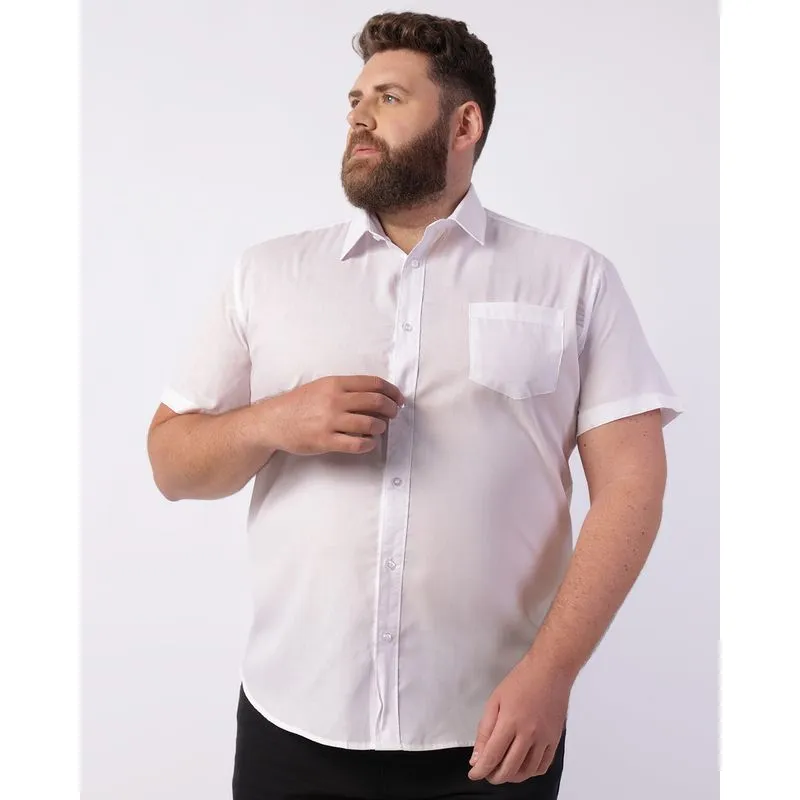 Camisa Plus Size Masculina Social Com Bolso Branca 7