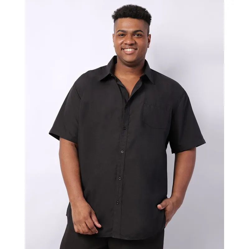 Camisa Plus Size Masculina Social Manga Curta Preta 8