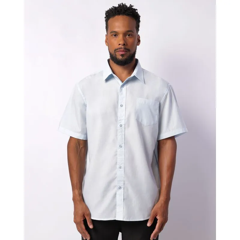 Camisa Masculina Social Manga Curta Com Bolso Azul 2