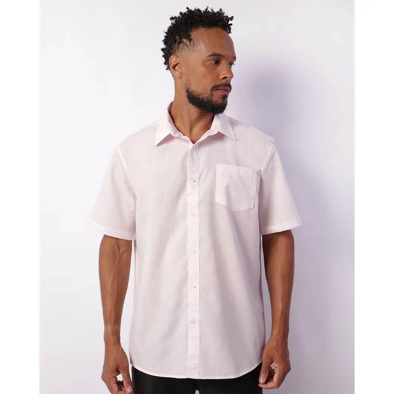 Camisa Masculina Social Manga Curta Com Bolso Rosa 2