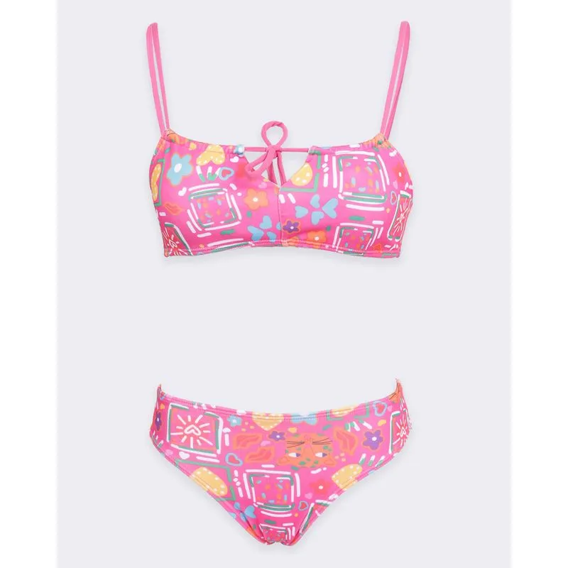 Conjunto Biquíni Juvenil Alças Fixa Estampado Rosa 12