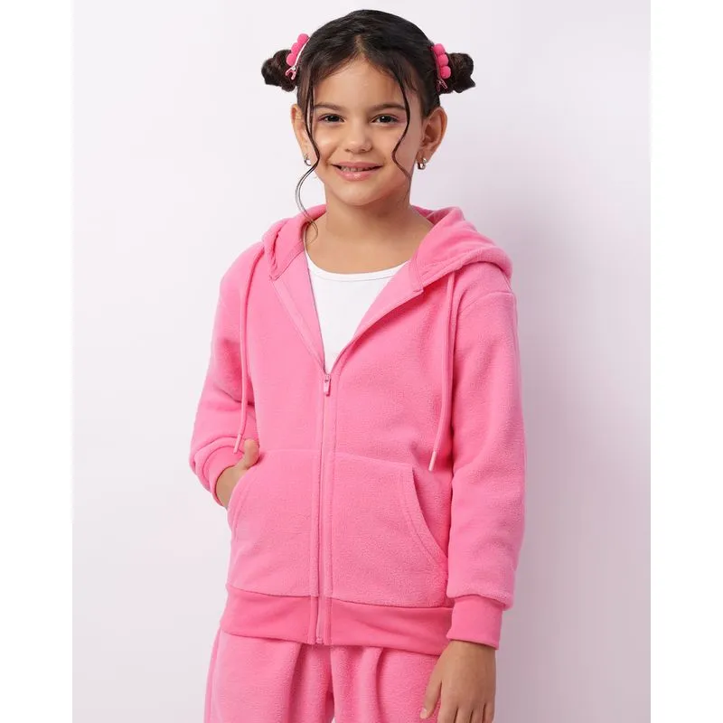 Jaqueta Moletom Infantil Fleece Com Capuz Rosa 4