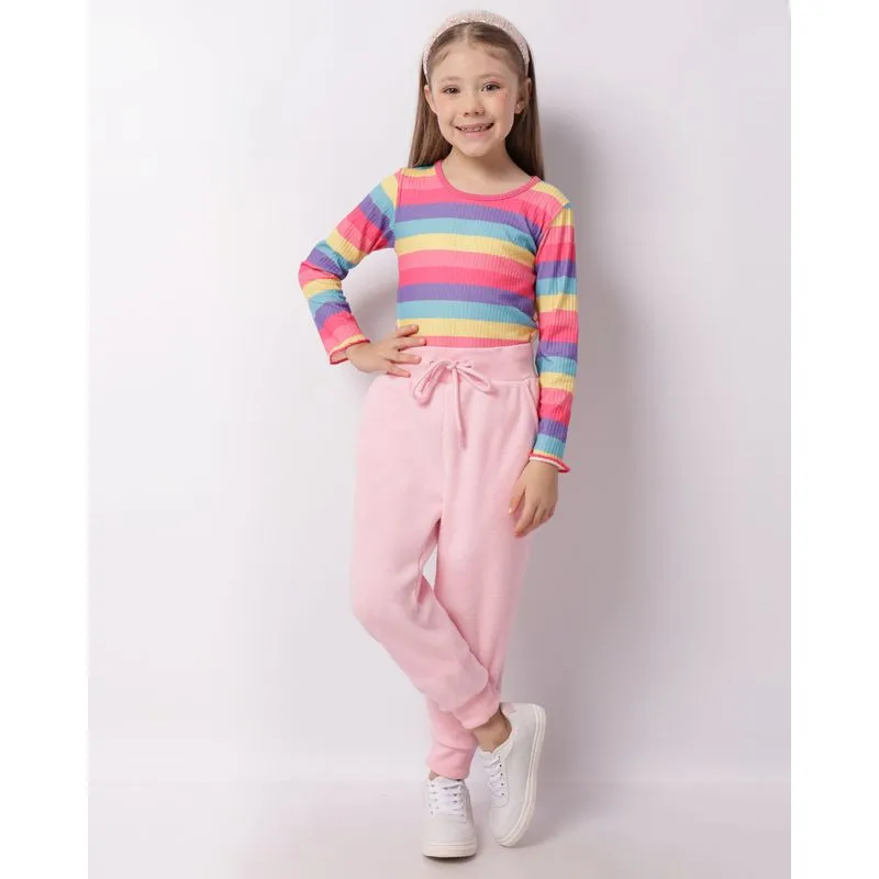 Calça Infantil Fleece Com Cordão Rosa 4