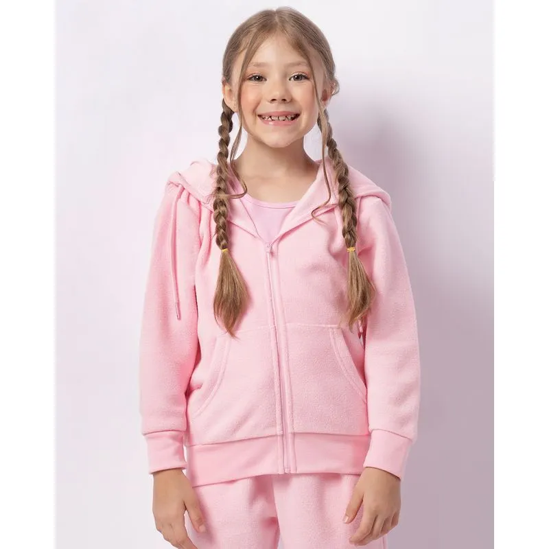 Jaqueta Infantil Fleece Com Capuz Rosa 8