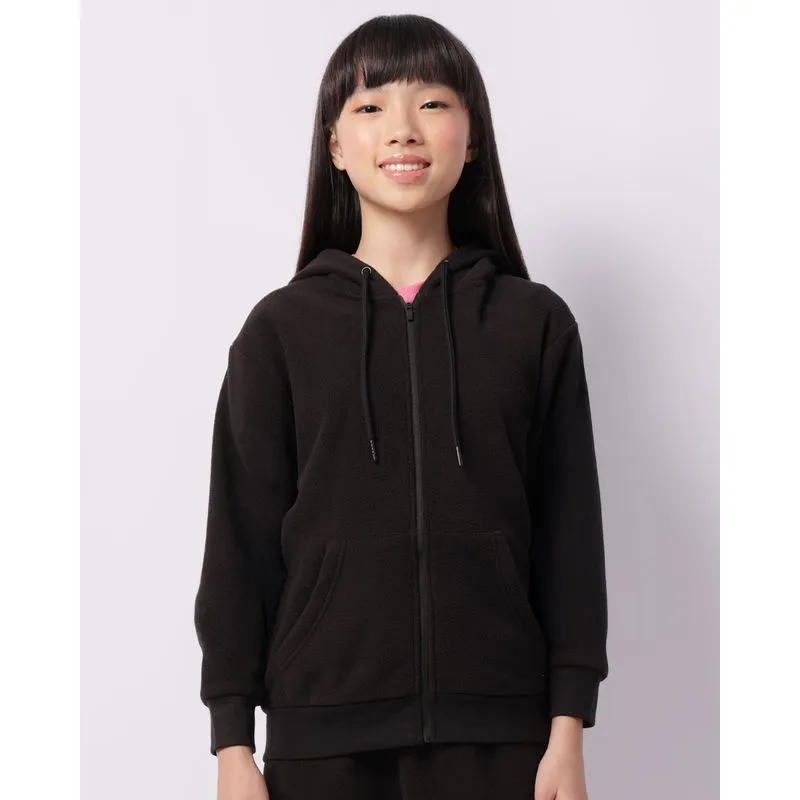 Jaqueta Juvenil Fleece Com Capuz Bolsos Preta 14