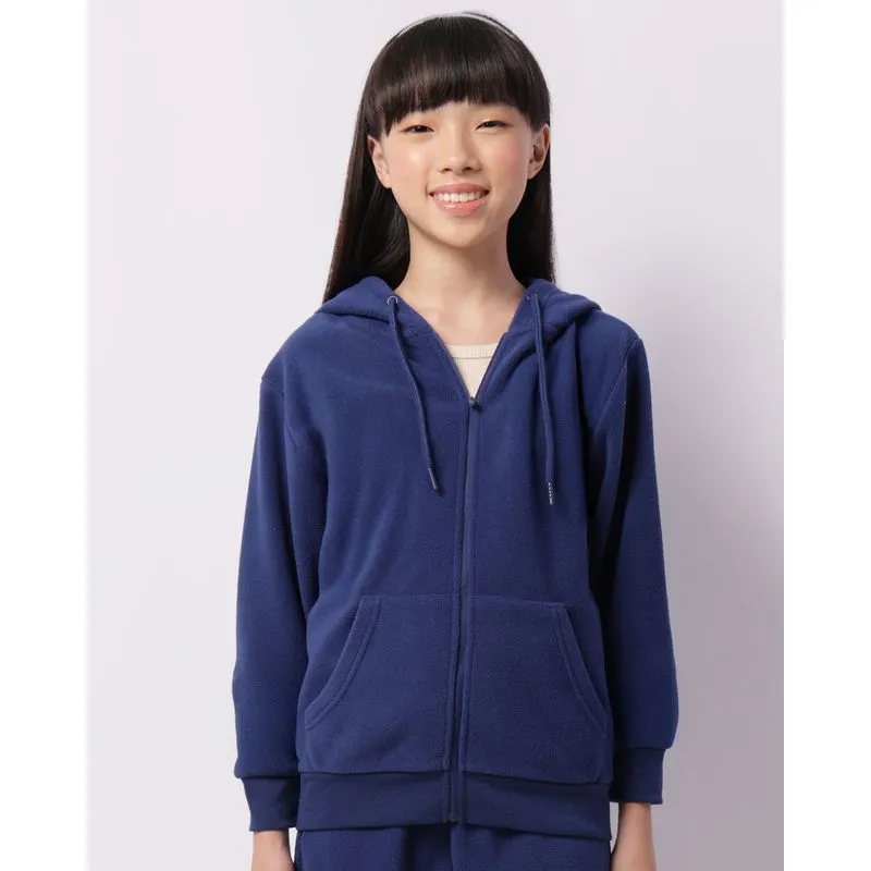 Jaqueta Juvenil Fleece Com Capuz Bolsos Marinho 16