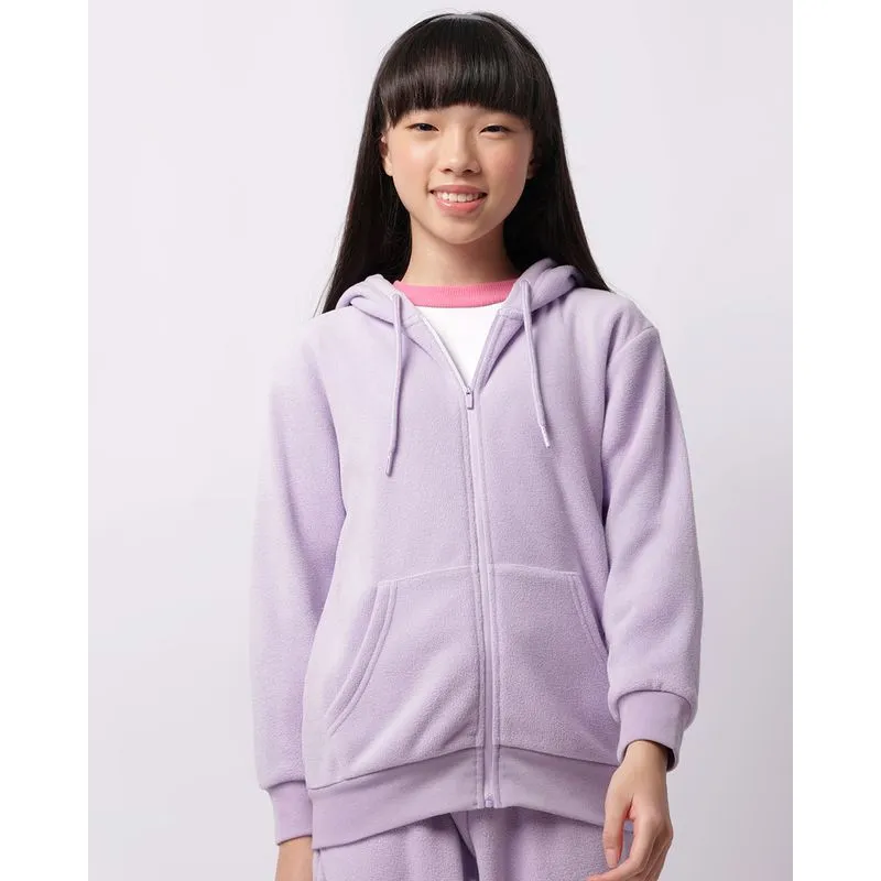 Jaqueta Juvenil Fleece Com Capuz Bolsos Lilás 12