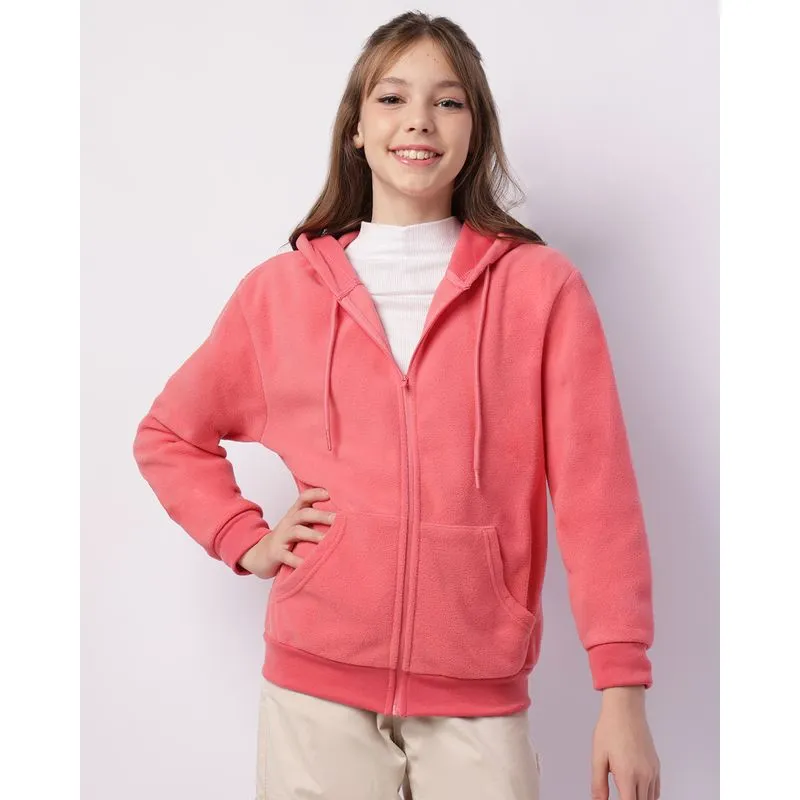Jaqueta Juvenil Fleece com Capuz Bolso Rosa 12