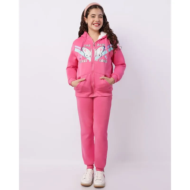 Conjunto Moletom Juvenil Longo Peluciado Com Capuz Estampado Rosa 10