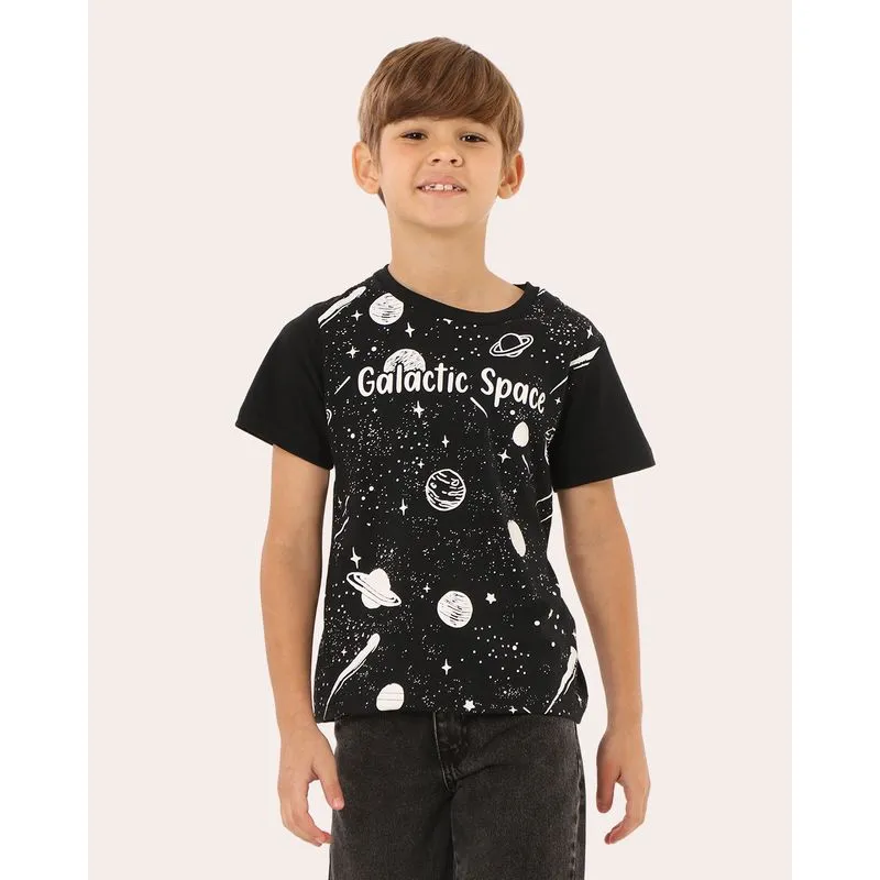 Camiseta Infantil Algodão Galactic Space Preta 8