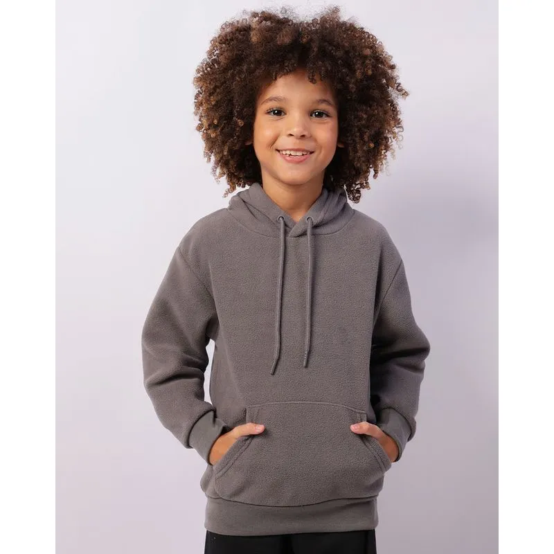 Blusão Infantil Fleece Com Capuz e Bolso Cinza 6